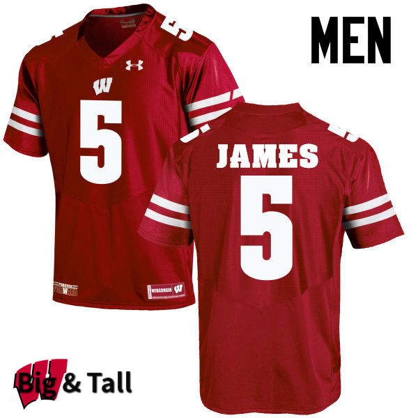Wisconsin Badgers Men's #5 Chris James NCAA Under Armour Authentic Red Big & Tall College Stitched Football Jersey AF40N27GD